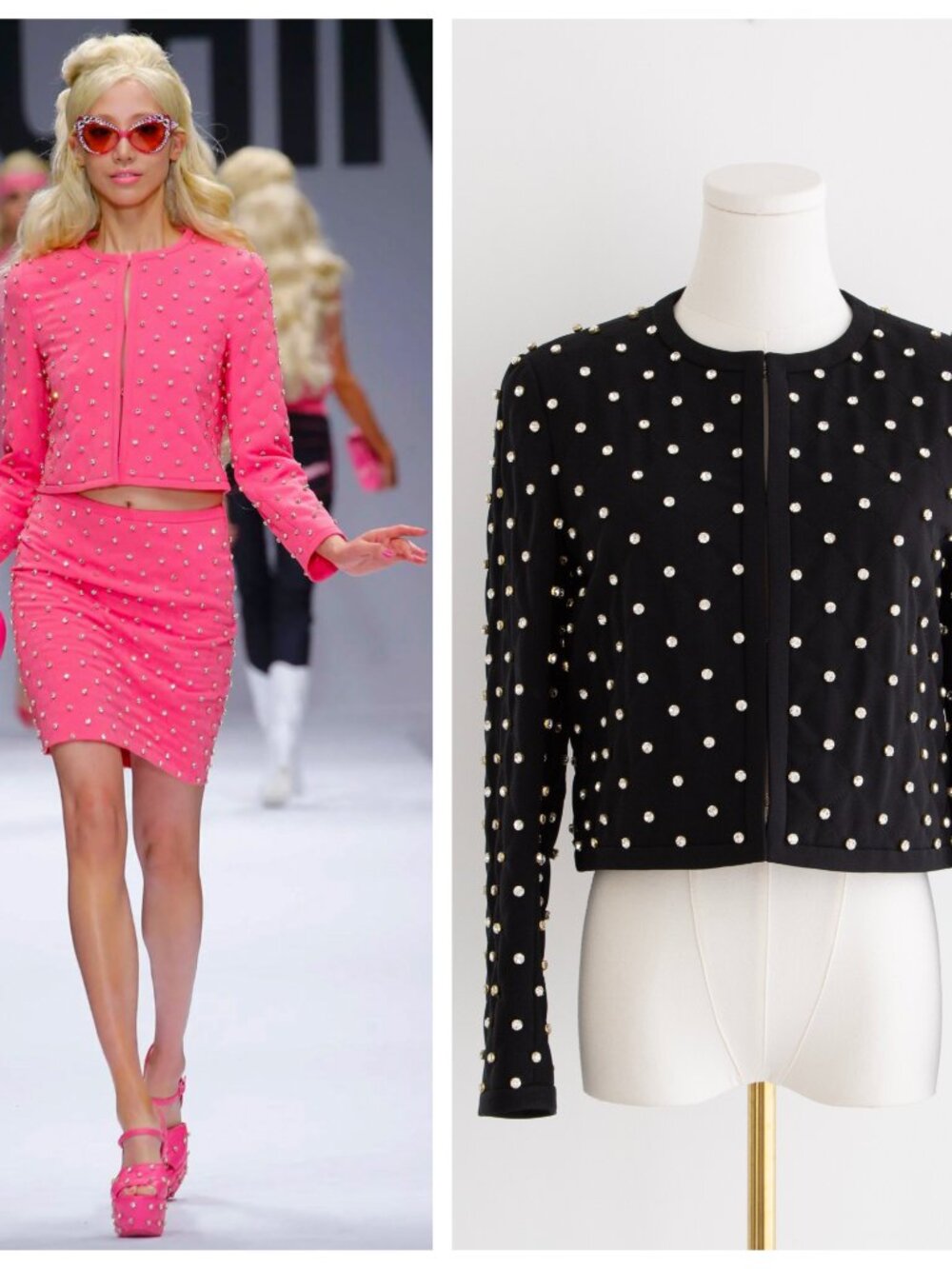 Moschino Couture S/S 2015 Barbie Crystal Embellished Rhinestone Black Jacket